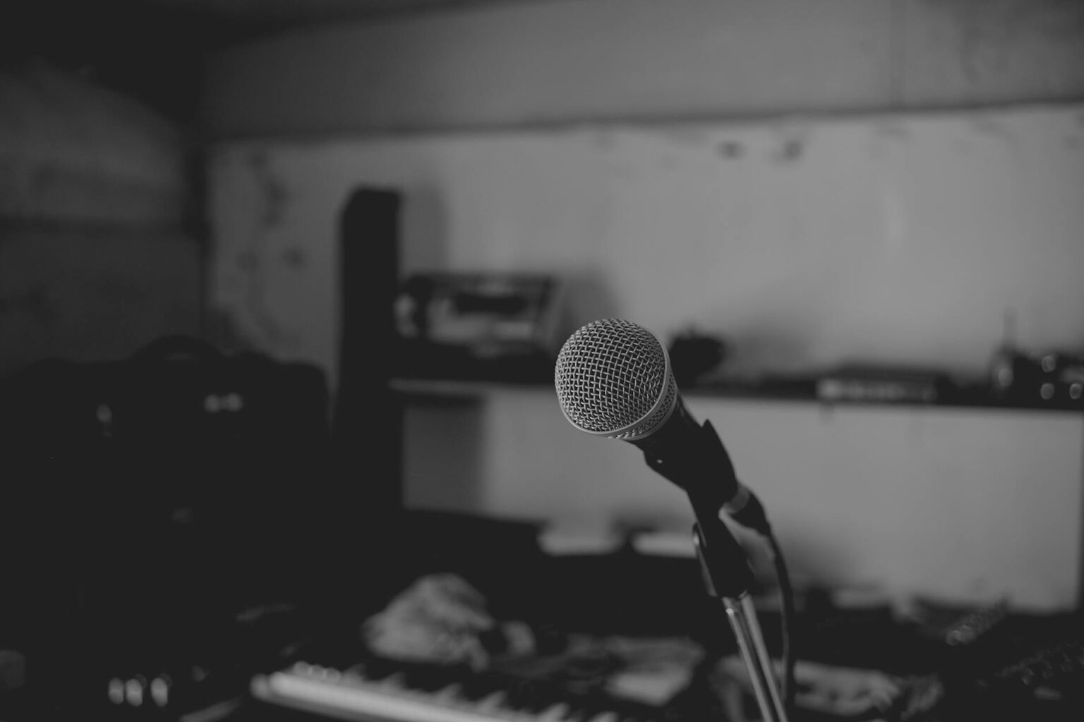 Professional microphone in recording studio setup for indie music production