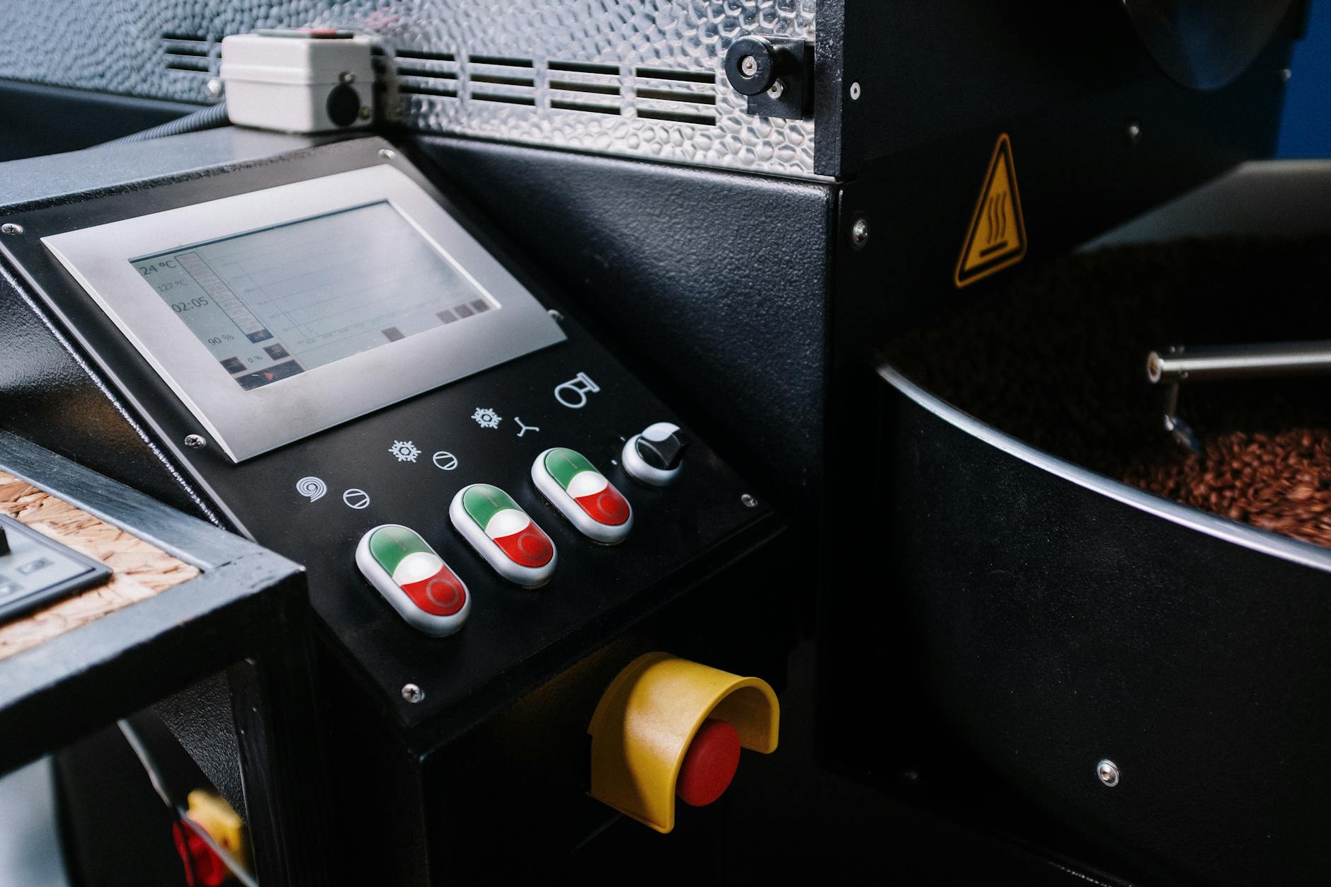 Professional coffee roasting equipment in modern roastery facility