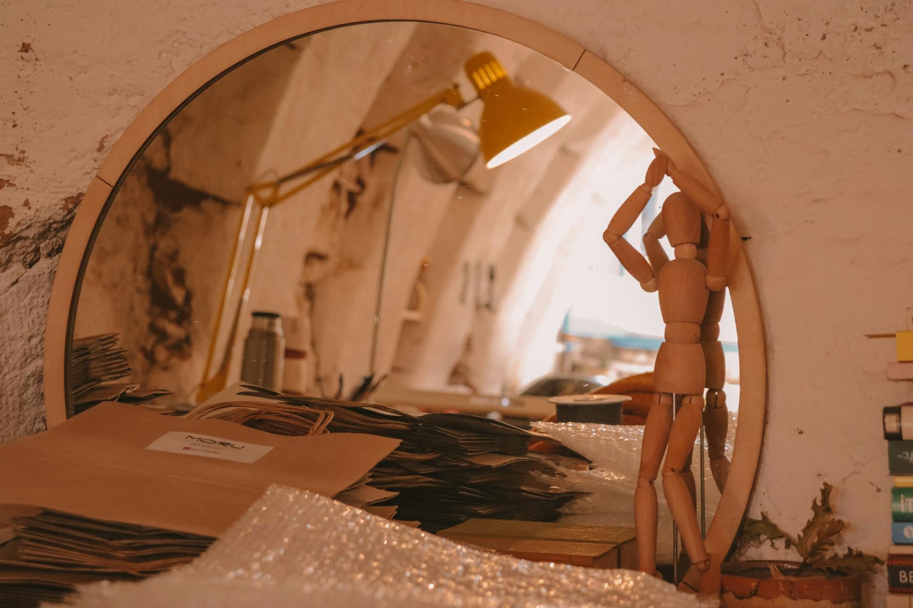 Modern creative workspace with computer and design materials