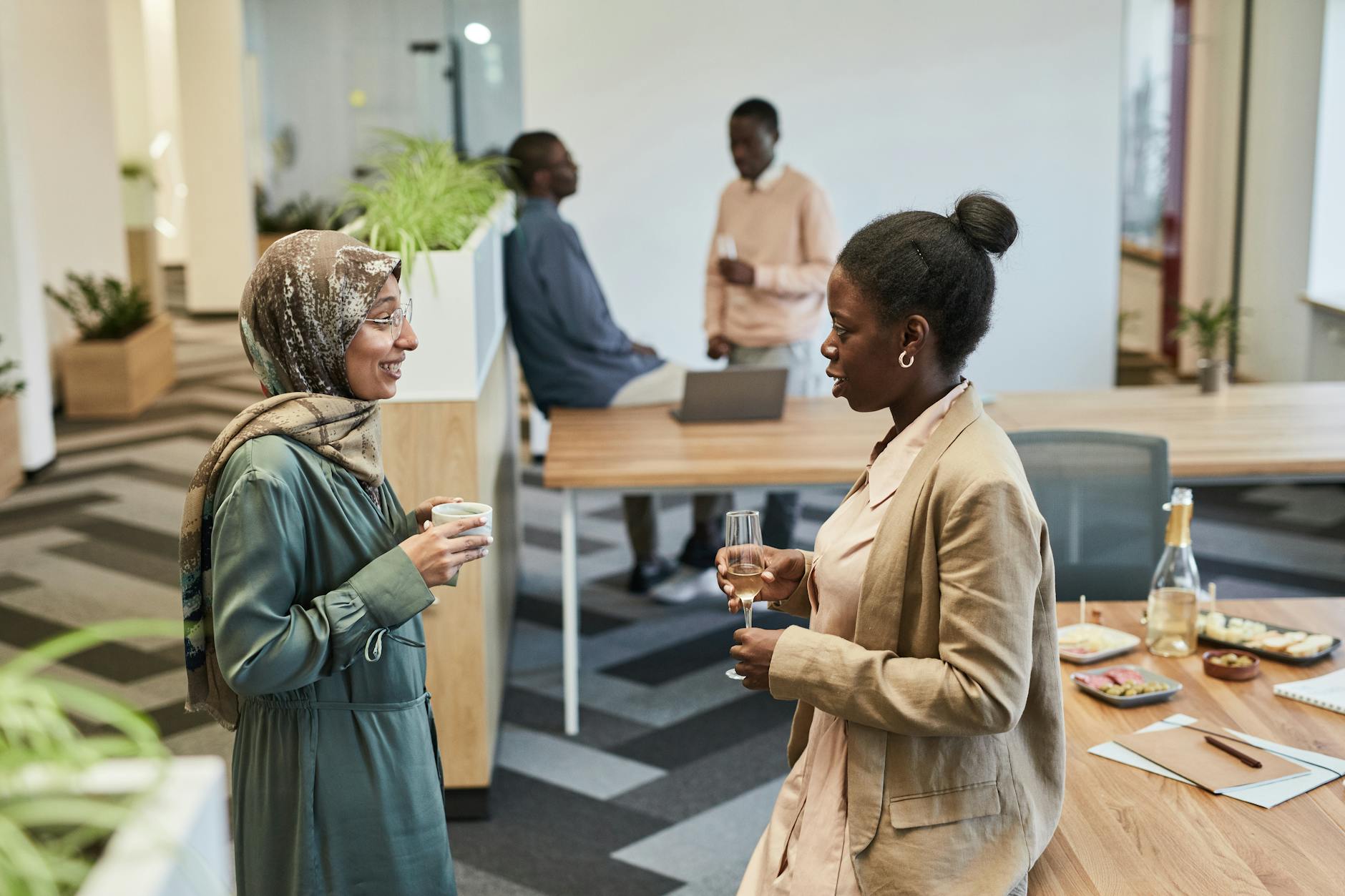 Professional networking event with people connecting and sharing business cards