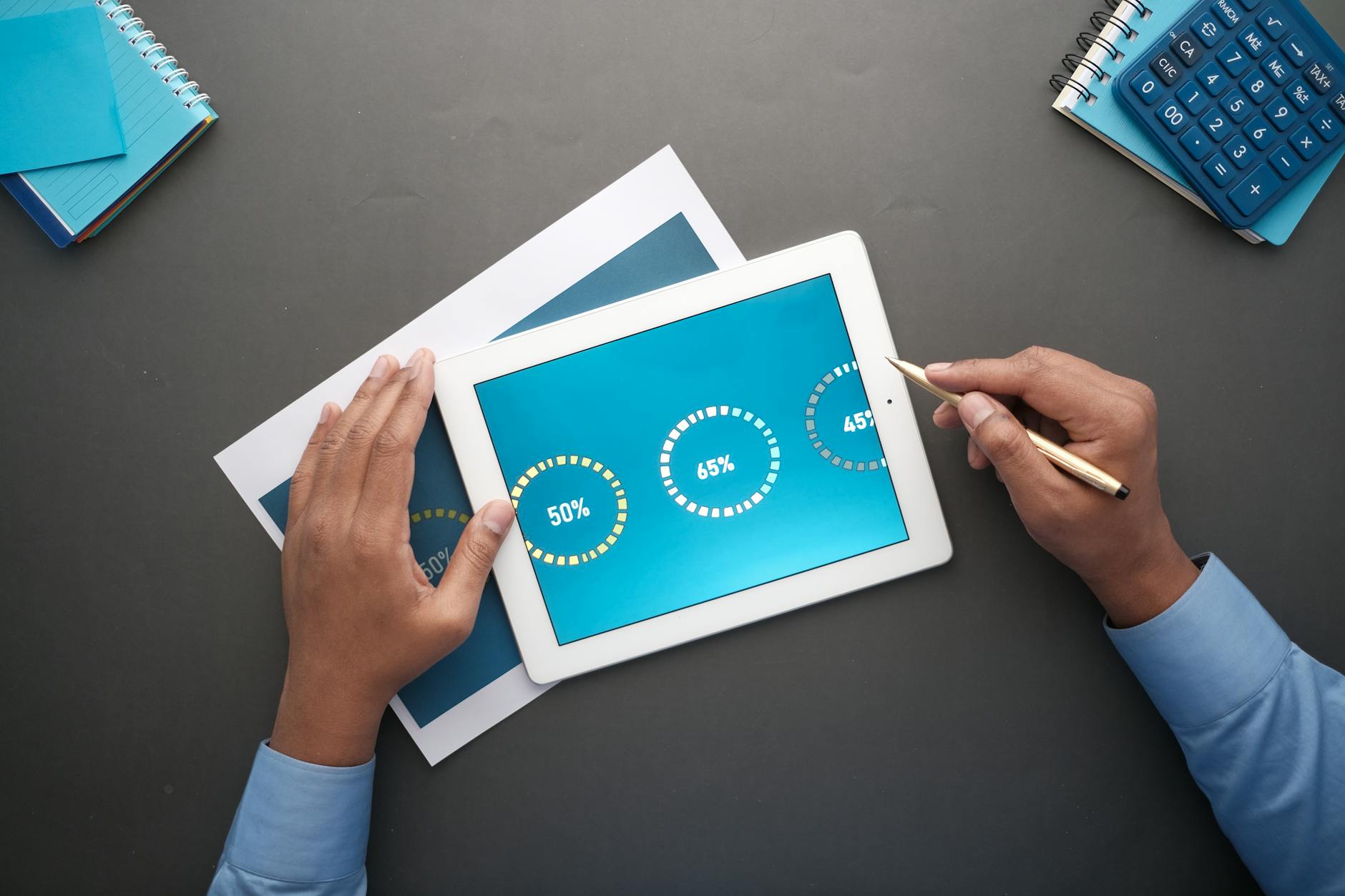 Digital tablet displaying marketing analytics and performance metrics