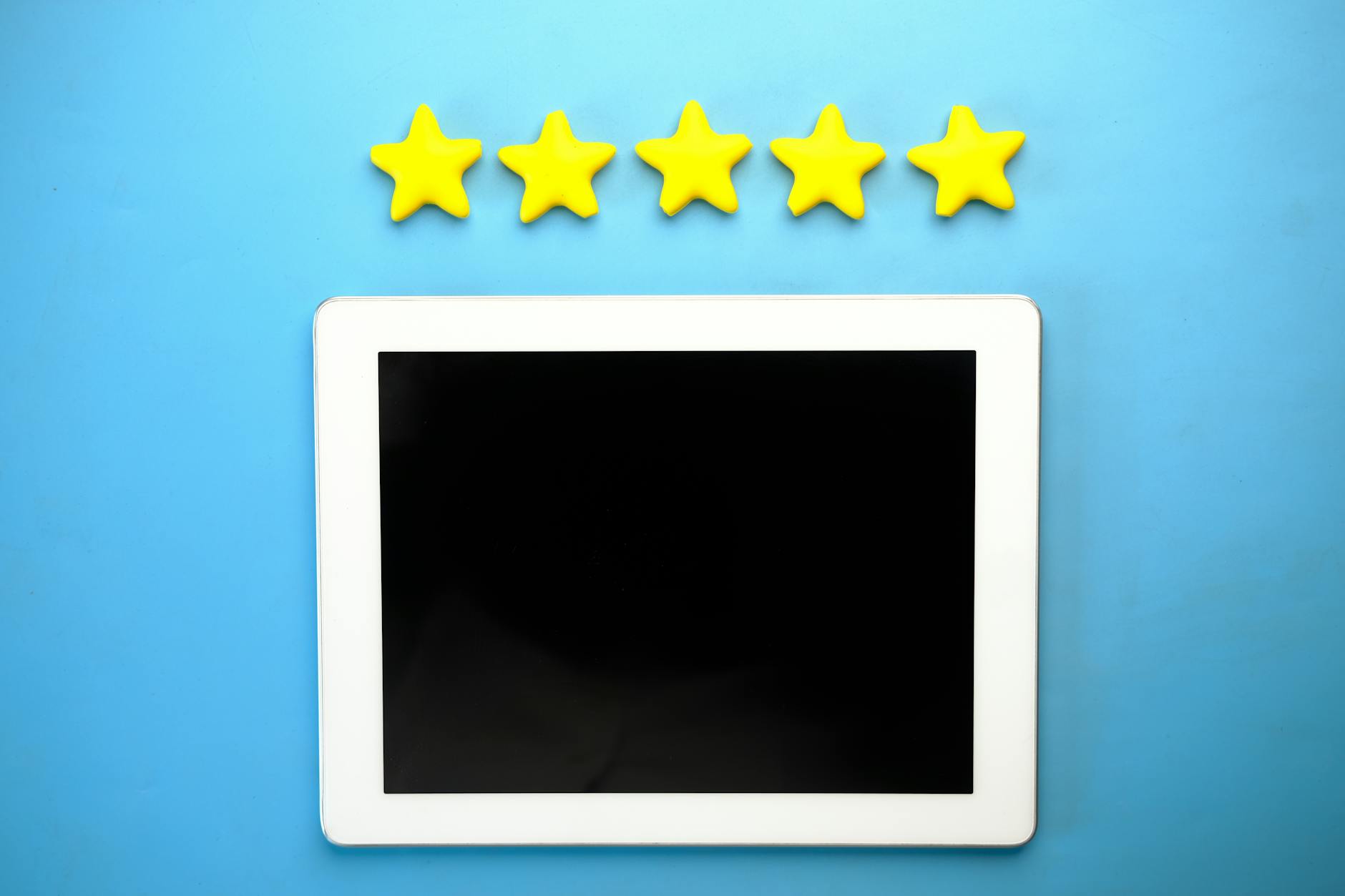 Five gold stars rating display with customer feedback text on mobile screen