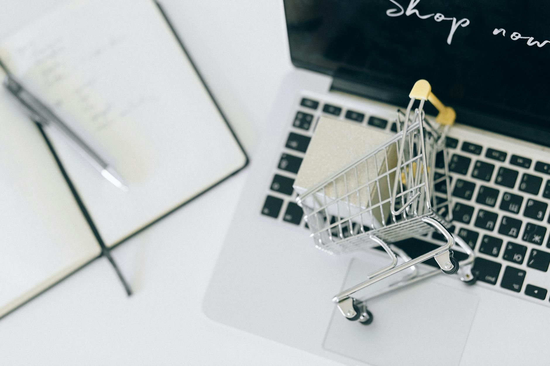 Online shopping cart interface on laptop screen showing e-commerce conversion process