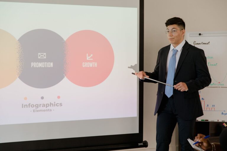 A person reviewing a polished slide presentation on a laptop screen