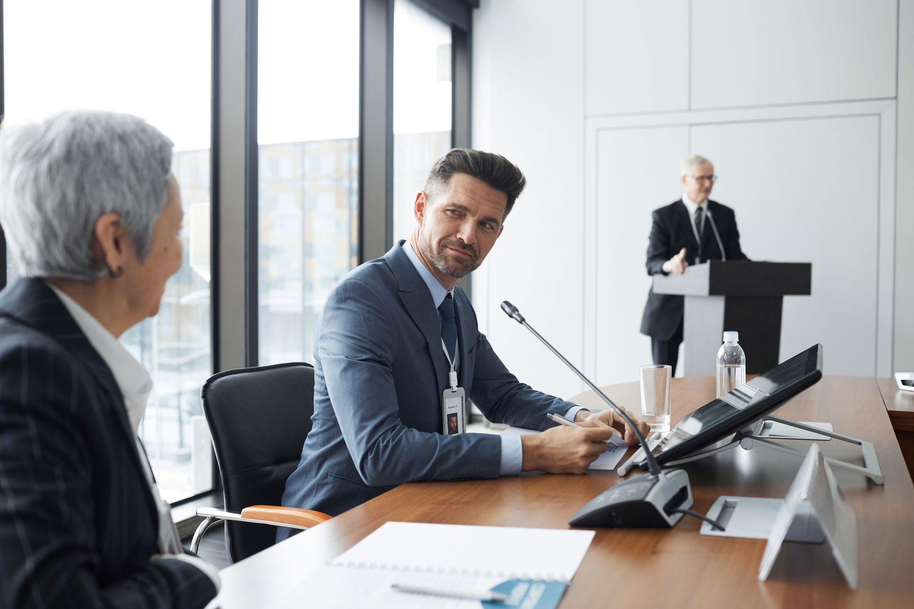 Two business professionals reviewing campaign targeting strategy together