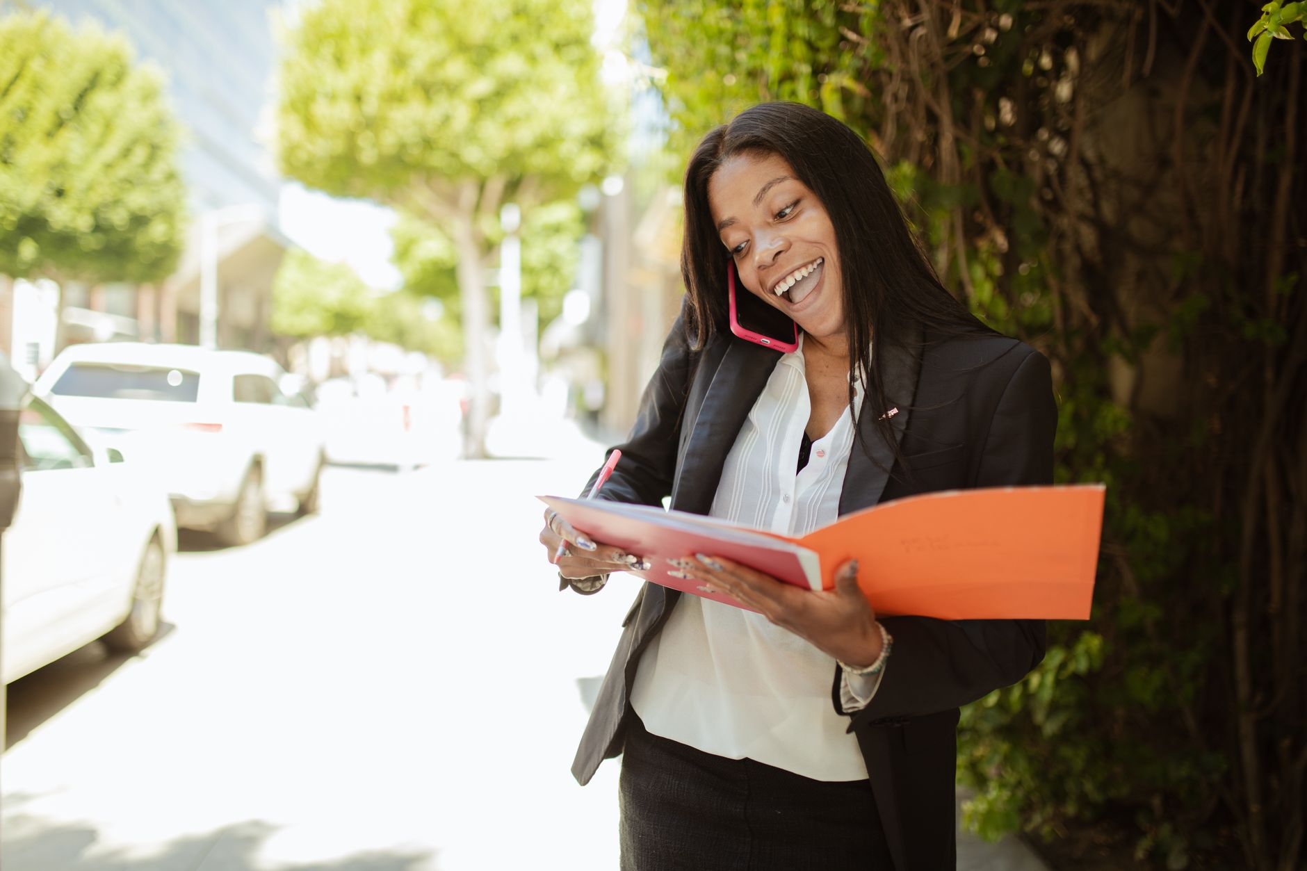Business professional scrolling through content on a smartphone
