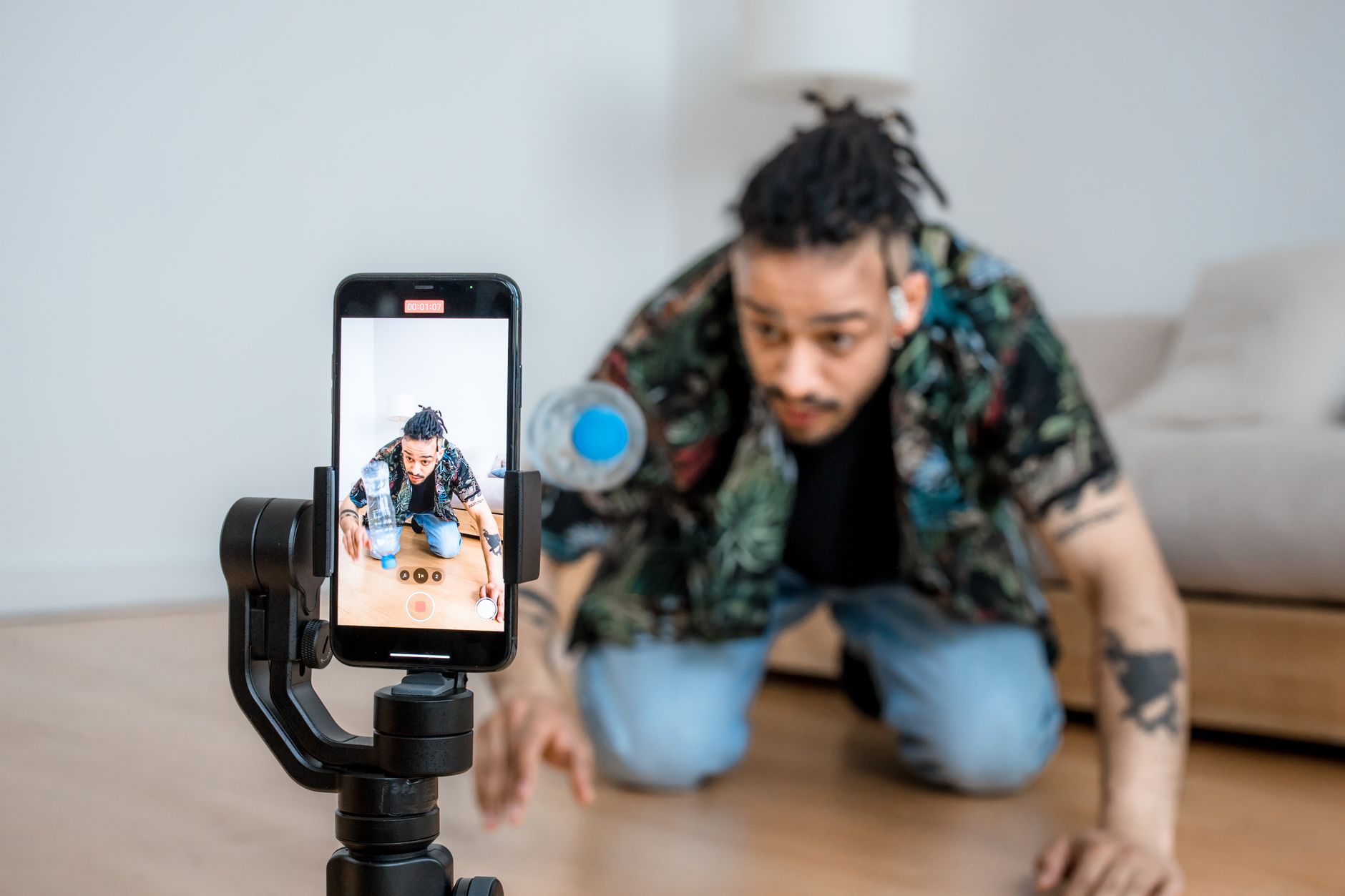 Young content creator filming a product video for a brand partnership