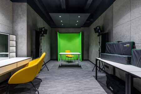 A video production studio setup representing AI video generation tools for social media advertising