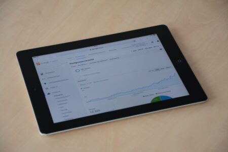 Marketing analytics dashboard showing brand monitoring and social media metrics on a computer screen