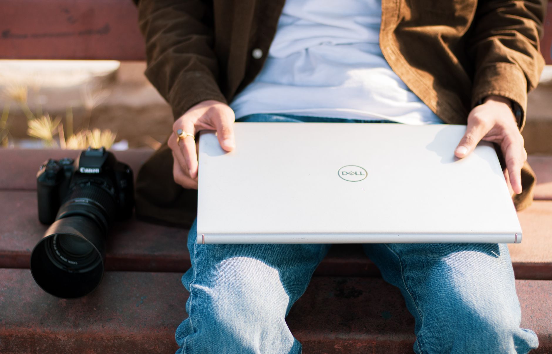 Content creator working on a blog post at a laptop