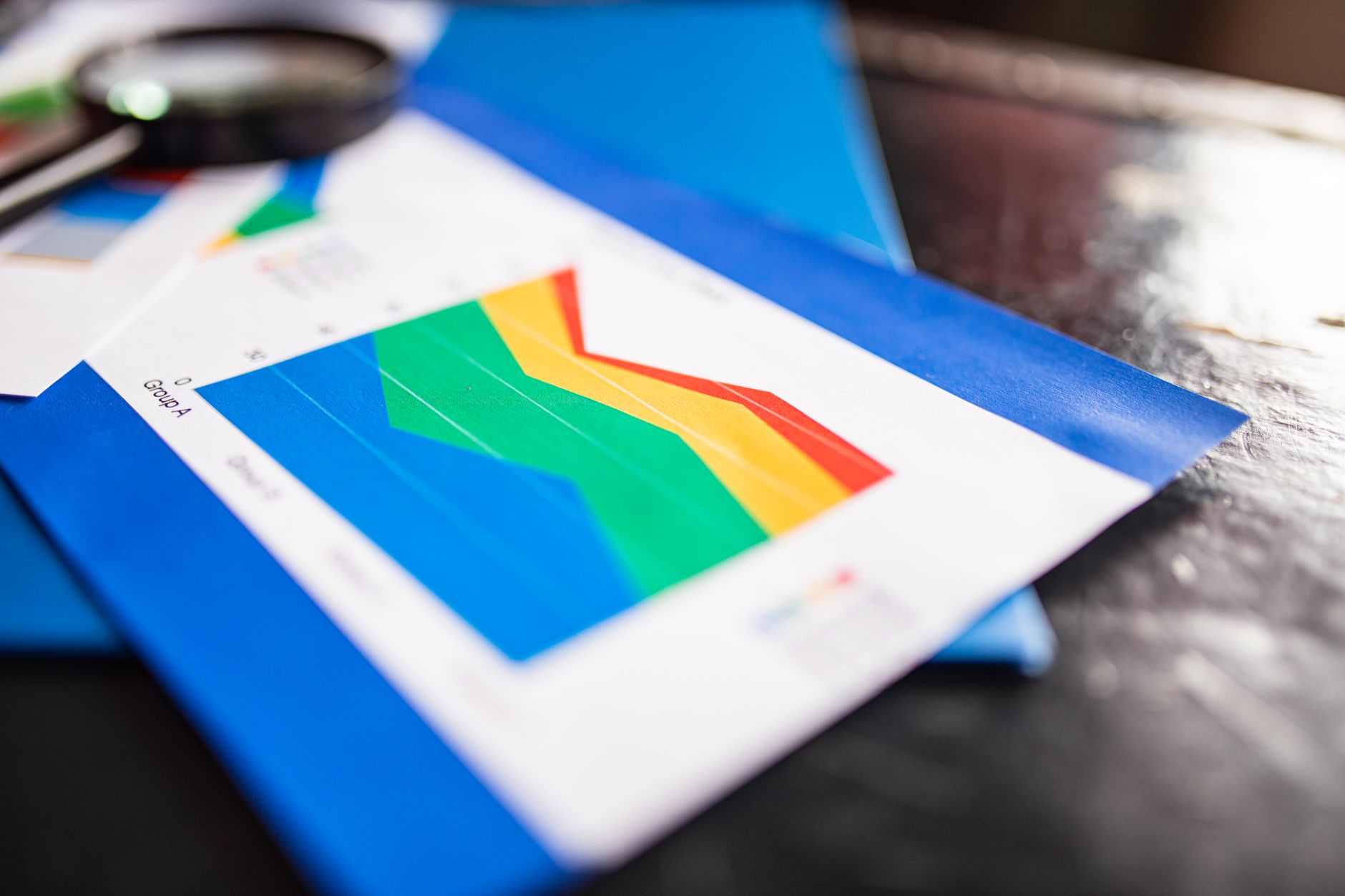 Printed business performance report document on a desk
