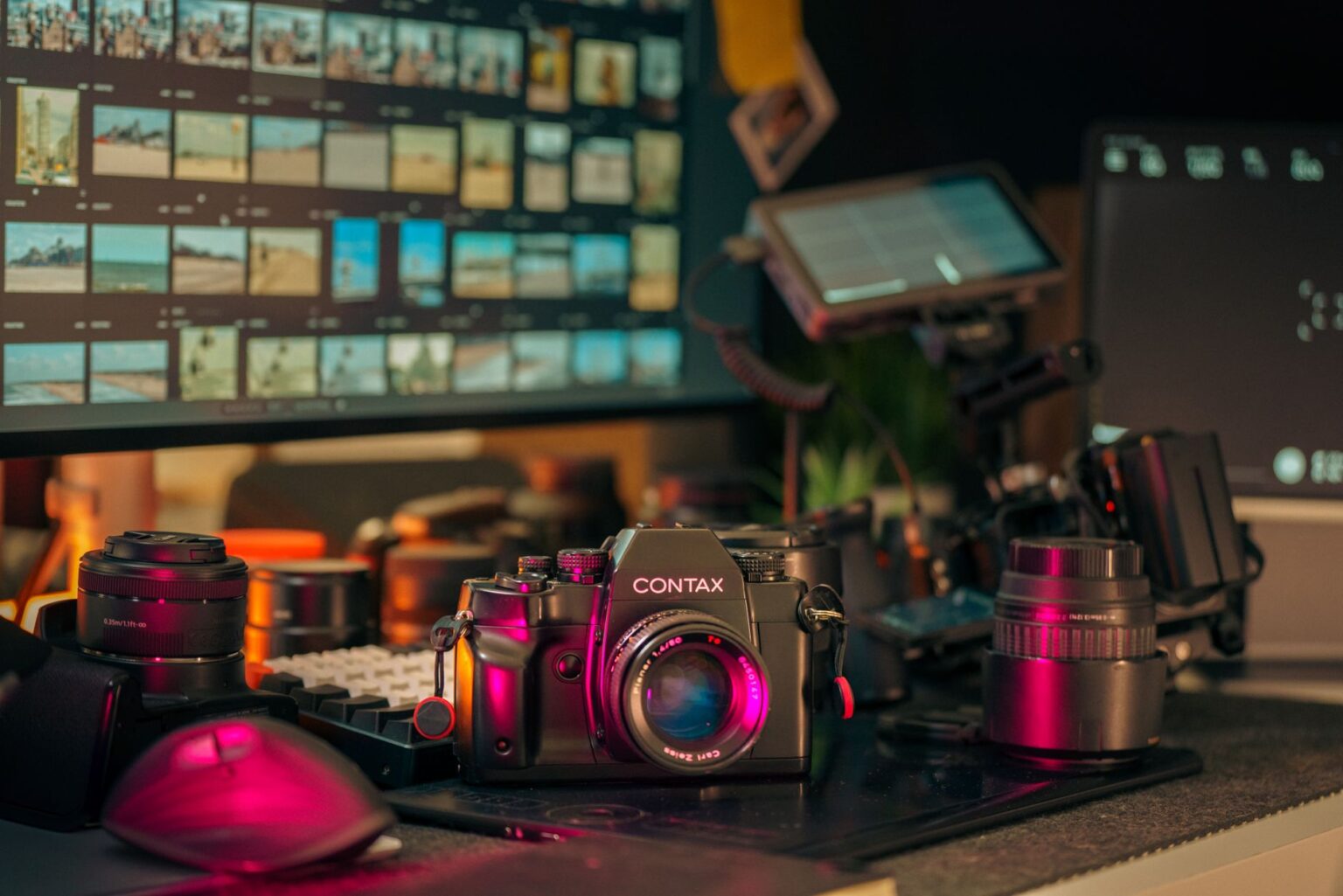 A content creator working on a smartphone at a desk, managing social media tools